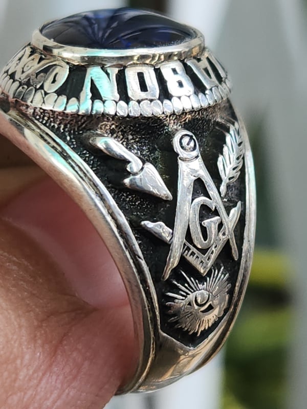 nhẫn mỹ xưa hội tam điểm Masonic bạc xưa sterling