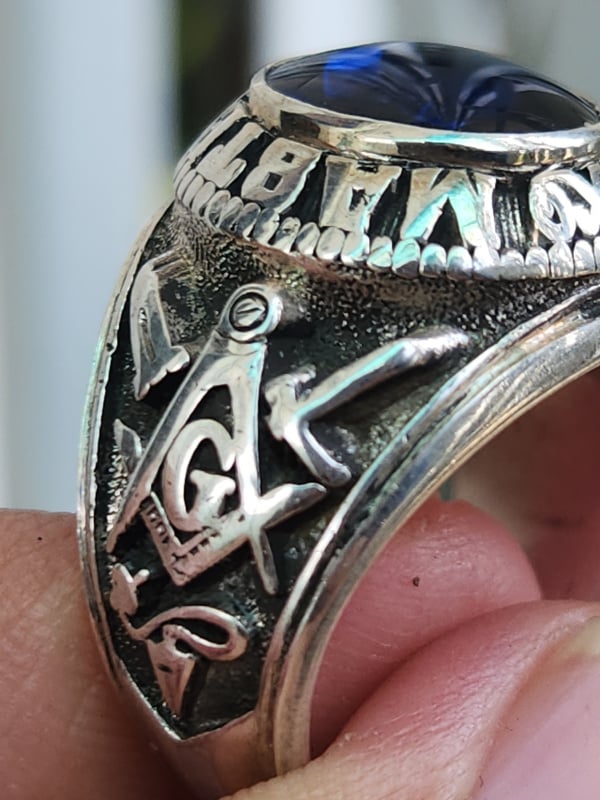 nhẫn mỹ xưa hội tam điểm Masonic bạc xưa sterling