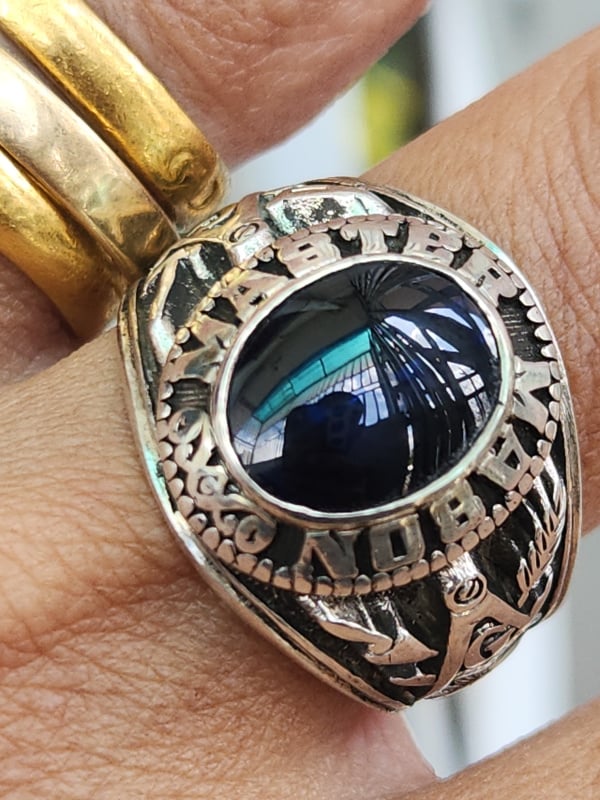 nhẫn mỹ xưa hội tam điểm Masonic bạc xưa sterling