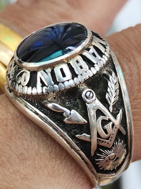 nhẫn mỹ xưa hội tam điểm Masonic bạc xưa sterling
