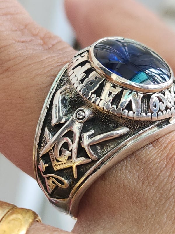 nhẫn mỹ xưa hội tam điểm Masonic bạc xưa sterling