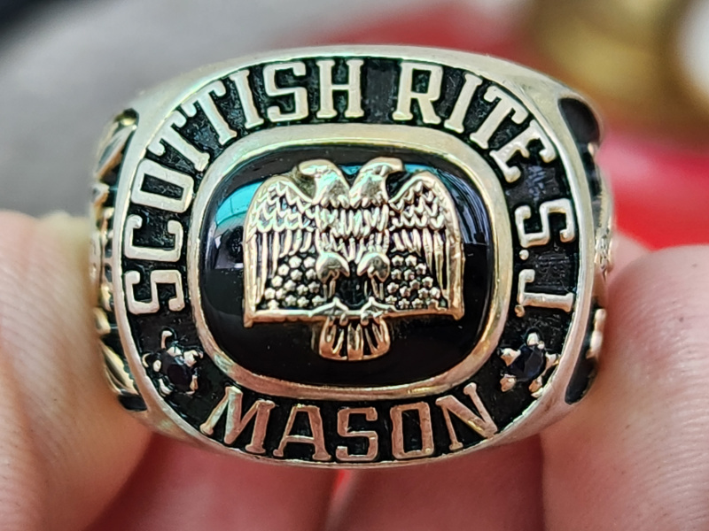 nhẫn mỹ xưa mason scottish rite logo vàng 10k