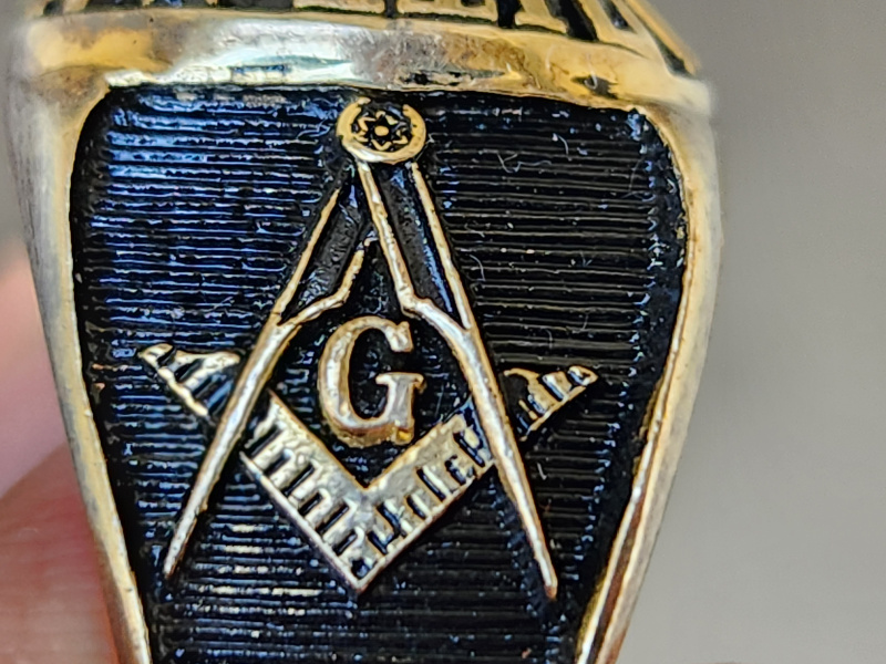 nhẫn mỹ xưa masonic logo vàng 10k