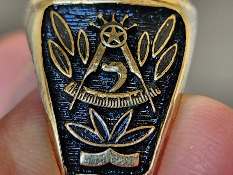 nhẫn mỹ xưa masonic logo vàng 10k