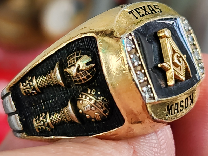 nhẫn mỹ xưa masonic Texas logo vàng 10k