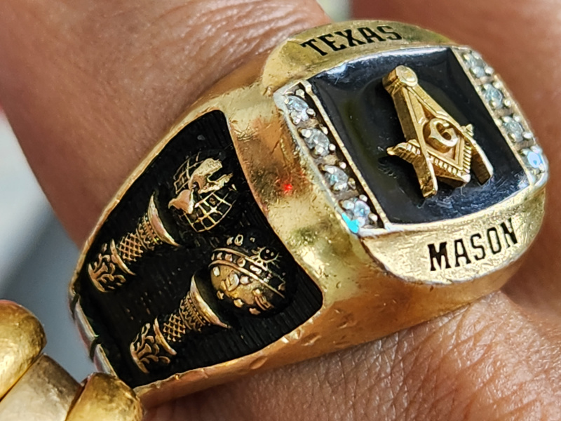 nhẫn mỹ xưa masonic Texas logo vàng 10k