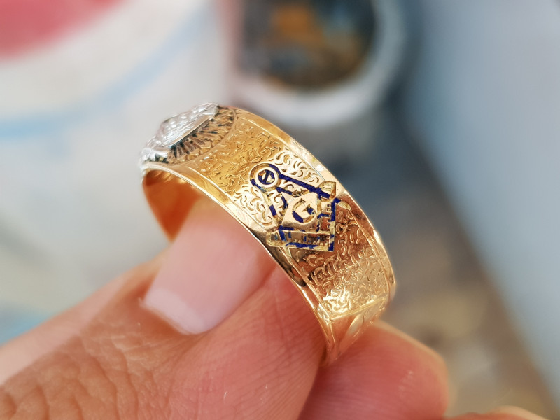 nhẫn mỹ xưa masonic vàng 14k