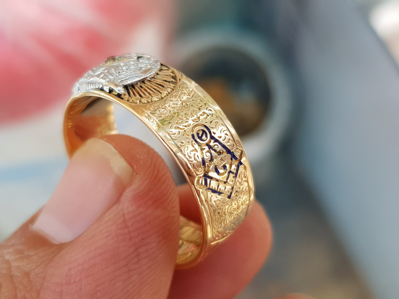 nhẫn mỹ xưa masonic vàng 14k