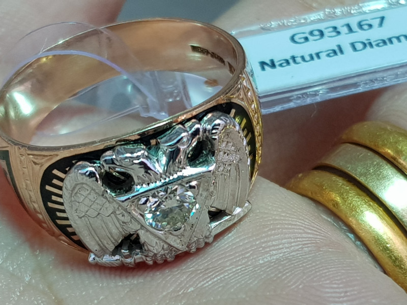nhẫn mỹ masonic vàng hồng 10k xoàn thiên nhiên