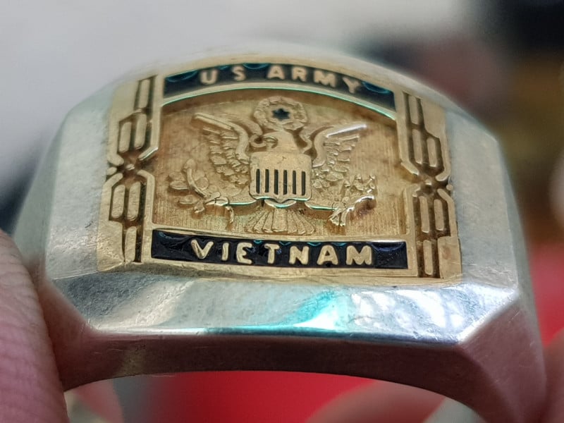 nhẫn mỹ xưa sterling 14k us army VietNam