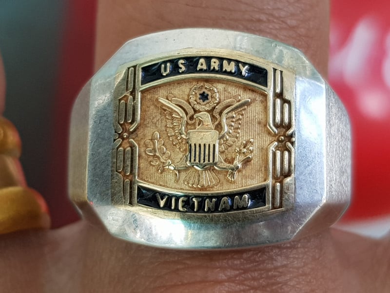 nhẫn mỹ xưa sterling 14k us army VietNam