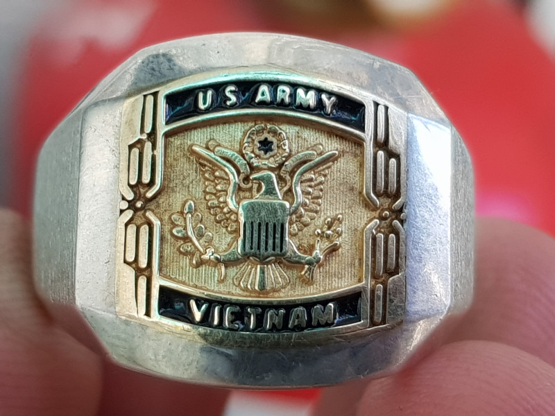 nhẫn mỹ xưa sterling 14k us army VietNam