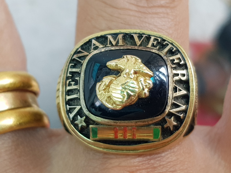 nhẫn mỹ xưa veteran VietNam bạc xi vàng