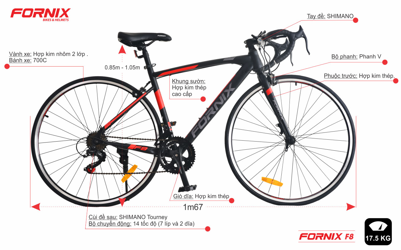 chi tiết xe đạp thể thao fornix f8