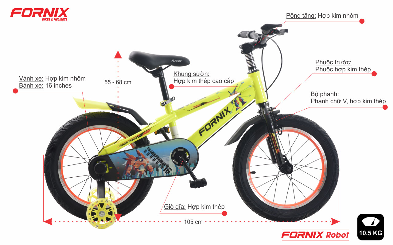 chi tiết xe đạp trẻ em fornix robot