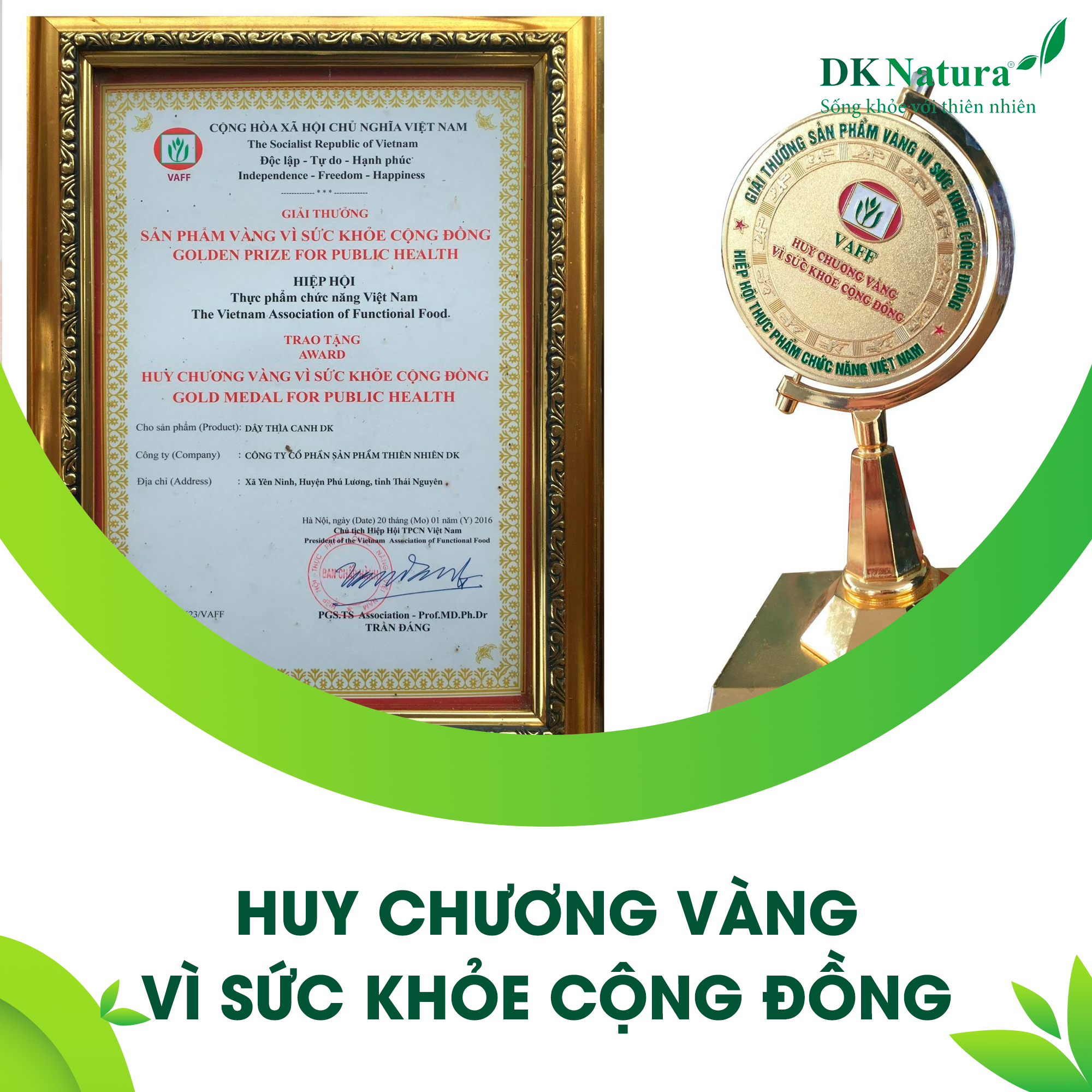 CÔNG TY DK NATURA ĐẠT GIẢI THƯỞNG “SẢN PHẨM VÀNG VÌ SỨC KHỎE CỘNG ĐỒNG –  DKNATURA