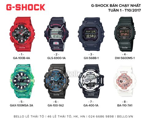 Đồng hồ G-Shock bán chạy nhất tuần 1 tháng 10/2017 tại Bello Lê Thái Tổ