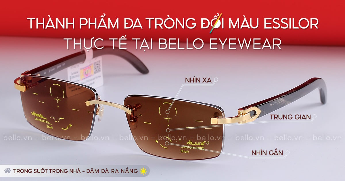 Thành phẩm thực tế đa tròng đổi màu từ Essilor Pháp tại Bello