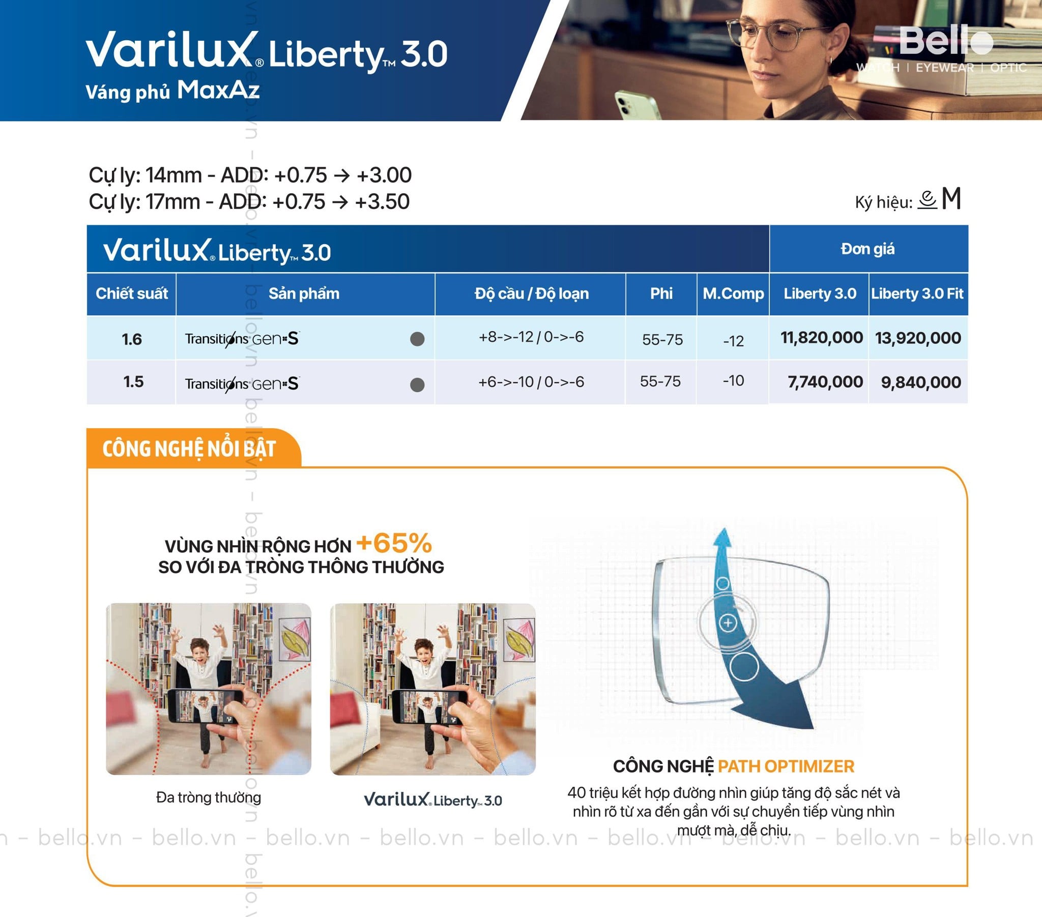 Giá Đa tròng Varilux Liberty 3.0 cao cấp&nbsp;đổi màu Gen S sản xuất tại Việt Nam