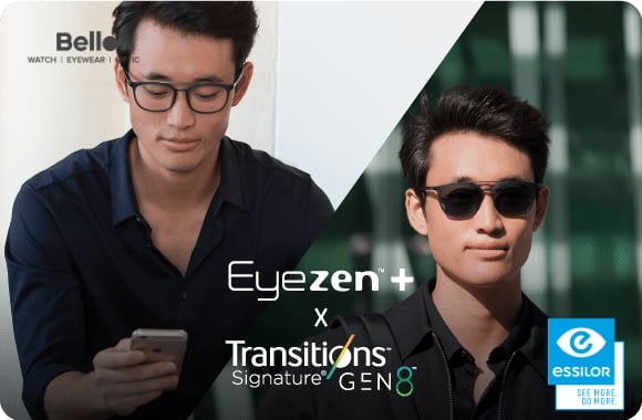 KẾT HỢP EYEZEN™ CÙNG CÔNG NGHỆ KÍNH ĐỔI MÀU TRANSITIONS™