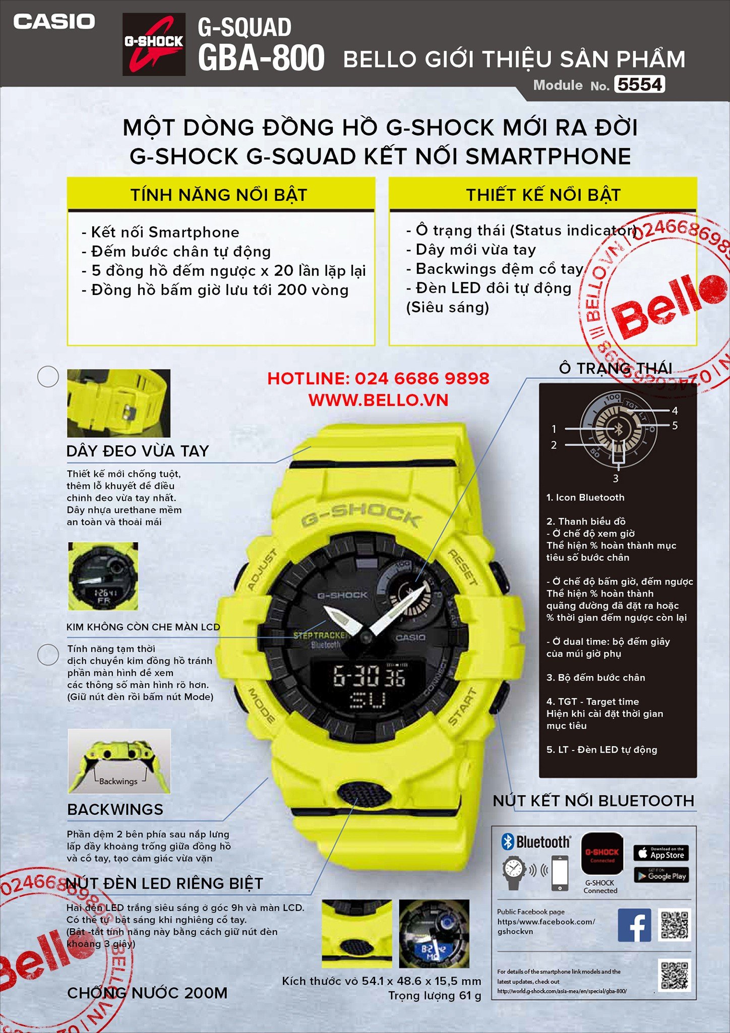 H ng d n s d ng ng h Casio G Shock GBA 800 Module 5554 Bello