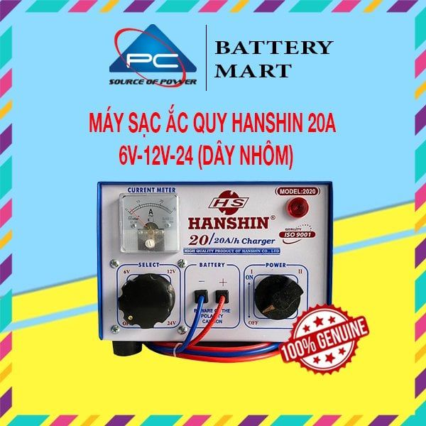Máy sạc ắc quy hanshin tăng giảm 20A (6V, 12V, 24V, dây nhôm & dây đồng