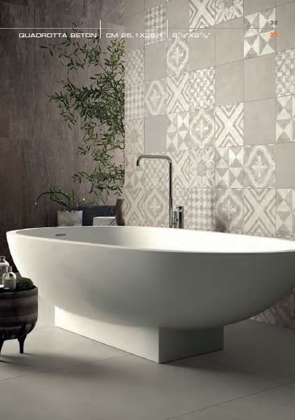 Không gian ốp lát gạch trang trí Affresco - cát sần 75,5x151 cmQuadrotta beton - hoa cổ với kích thước 25,1x25,1 cm