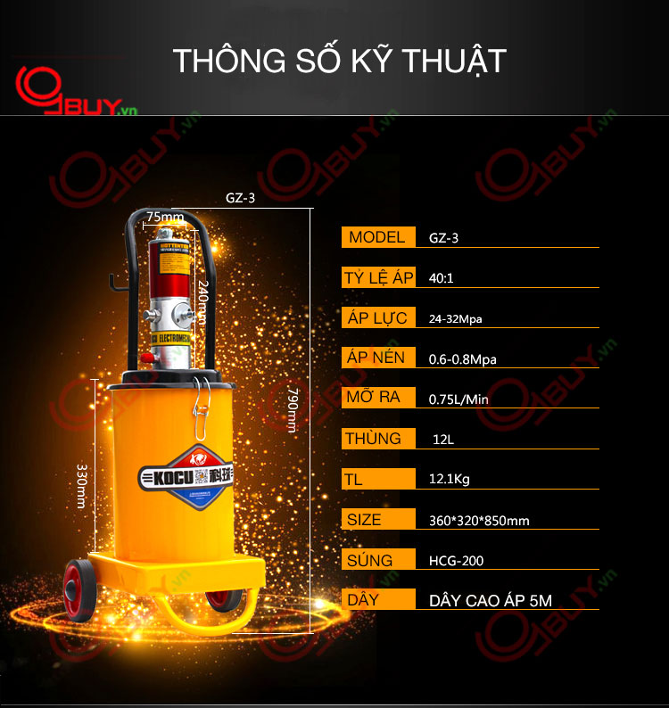 Thông số kỹ thuật máy bơm mỡ kocu gz-3