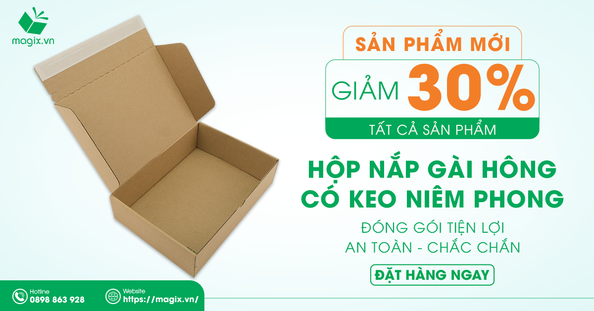 Hộp Carton Nắp Gài Hông Có Keo Niêm Phong Giảm Giá 30%