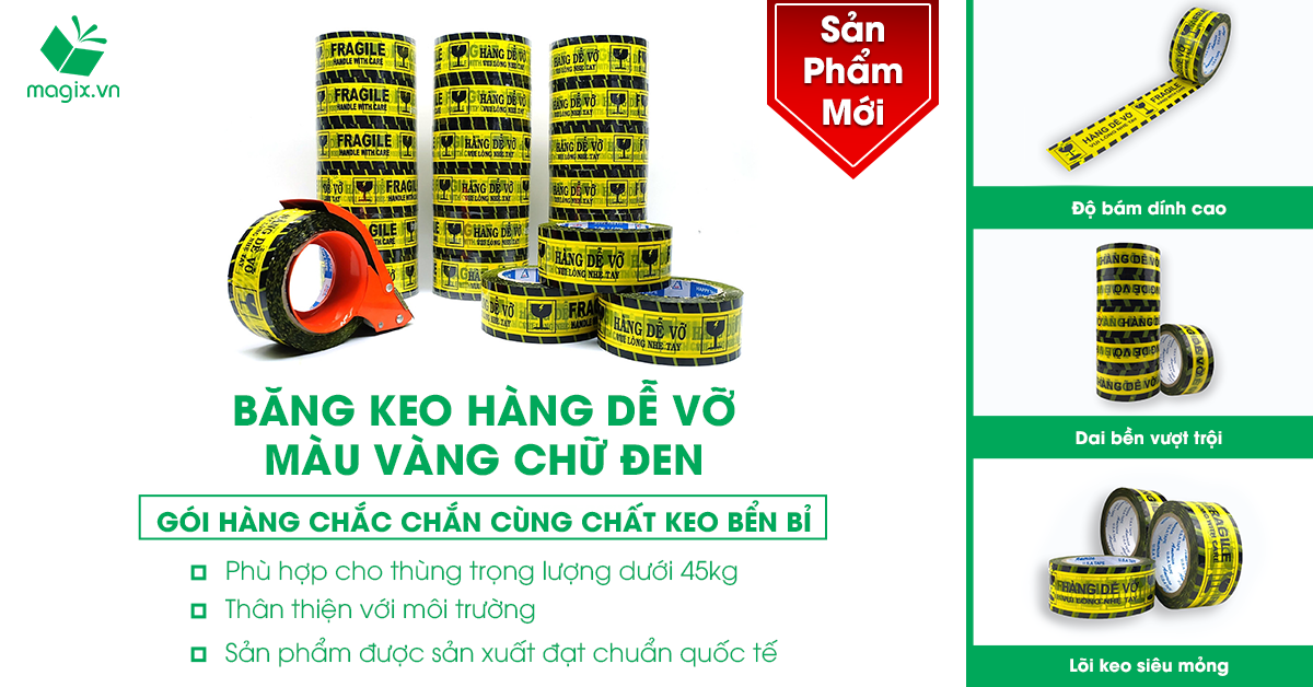 Hàng Mới “Cập Bến” Magix - Băng Keo “Hàng Dễ Vỡ” - Màu Vàng Chữ Đen