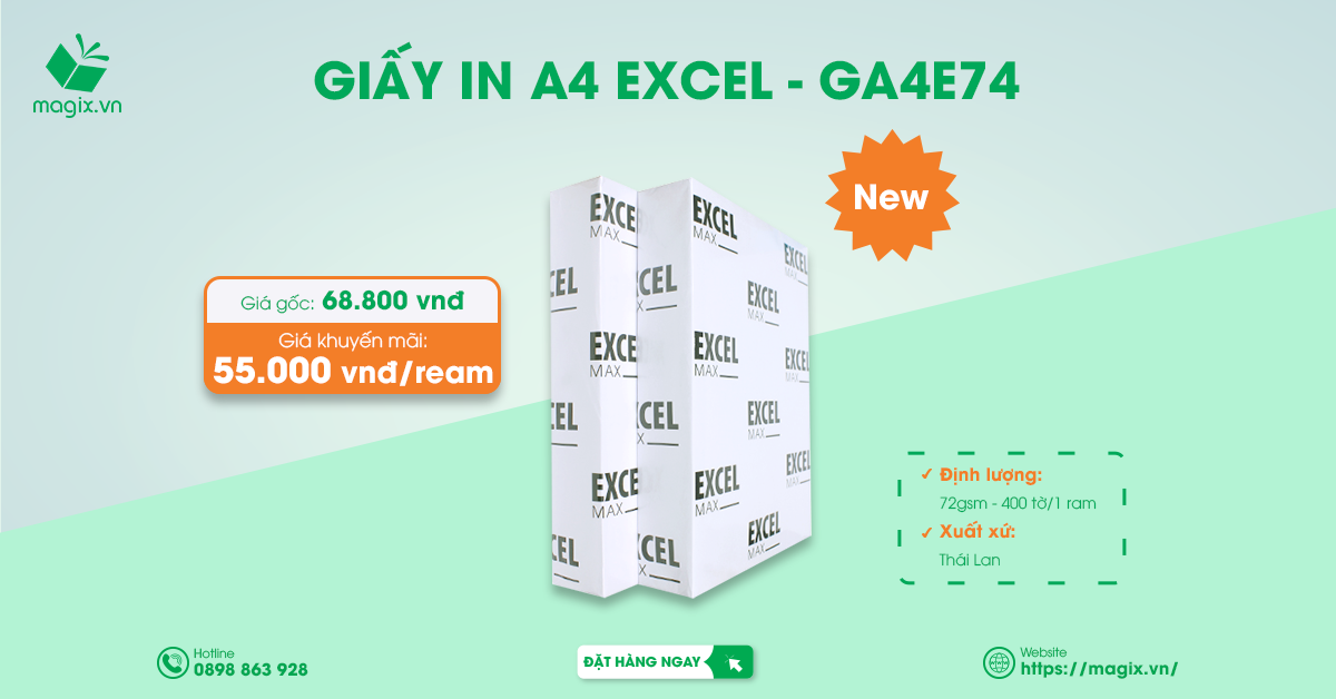 Thông Báo Sản Phẩm Mới - Giấy In A4 Excel - GA4E74