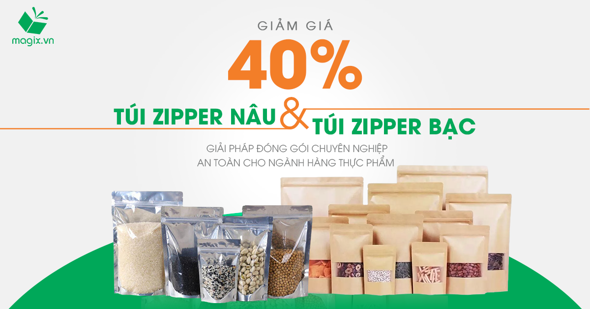 Giảm Giá 40% Cho Sản Phẩm Túi Zipper Nâu Và Túi Zipper Bạc