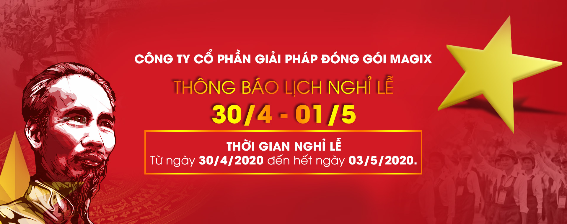 THÔNG BÁO LỊCH NGHỈ LỄ 30-04 VÀ 01-05