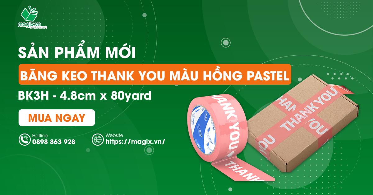 Băng Keo THANK YOU Hồng Pastel - Chất Keo Kết Nối Bền Bỉ