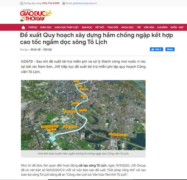 [BÁO GIÁO DỤC & THỜI ĐẠI] Đề xuất Quy hoạch xây dựng hầm chống ngập kết hợp cao tốc ngầm dọc sông Tô Lịch