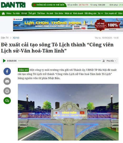 [Báo Dantri.com.vn] Đề xuất cải tạo sông Tô Lịch thành “Công viên Lịch sử-Văn hoá-Tâm linh”