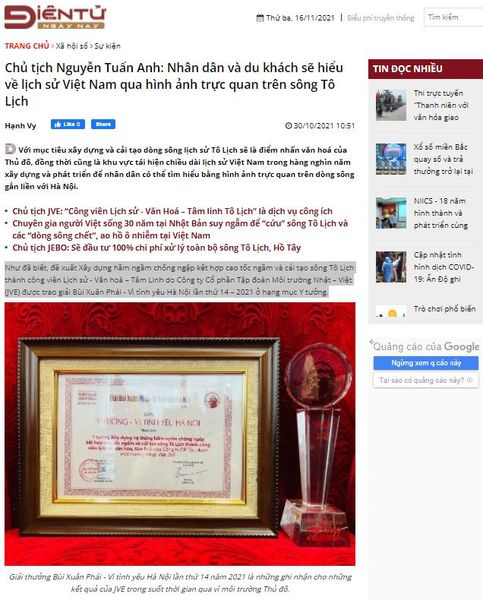 [BÁO DIENTUNGAYNAY.VN] Chủ tịch Nguyễn Tuấn Anh: Nhân dân và du khách sẽ hiểu về lịch sử Việt Nam qua hình ảnh trực quan trên sông Tô Lịch