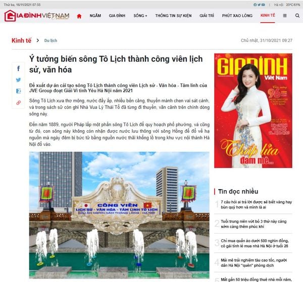 [BÁO GIADINHONLINE.VN] Ý tưởng biến sông Tô Lịch thành công viên lịch sử, văn hóa