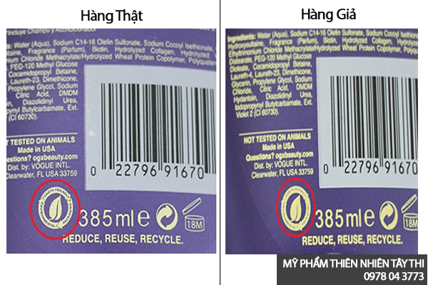 cách nhận biết dầu gội biotin collagen ogx hàng thật chính hãng 3