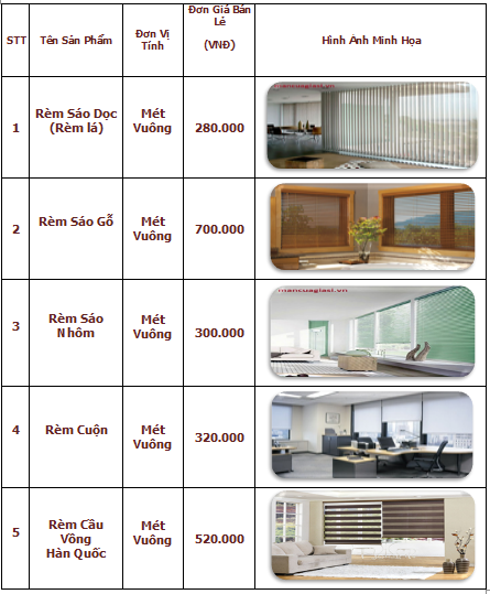 Bảng giá các mẫu rèm văn phòng  - Màn cửa Hoa Đô