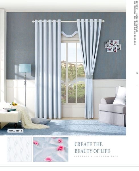hình 1 - mẫu rèm màu xanh pastel kèm họa tiết đơn giản, phù hợp cho phòng ngủ, rèm cửa Hoa Đô