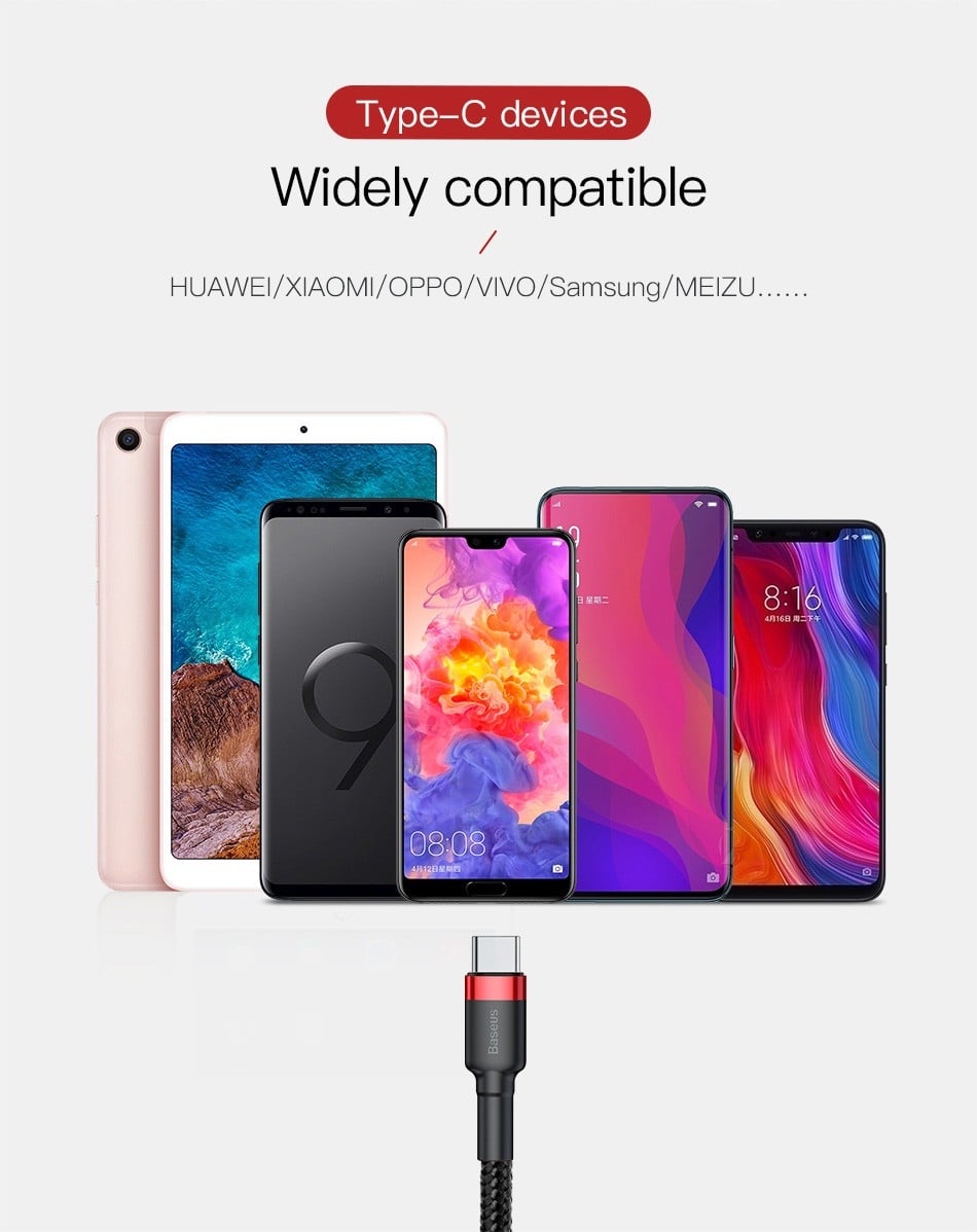 Baseus Cafule Cavo USB To USB-C 2A – Lunghezza 2 Metri, Per Carica E Sincronizzazione, Colore Grigio/Nero