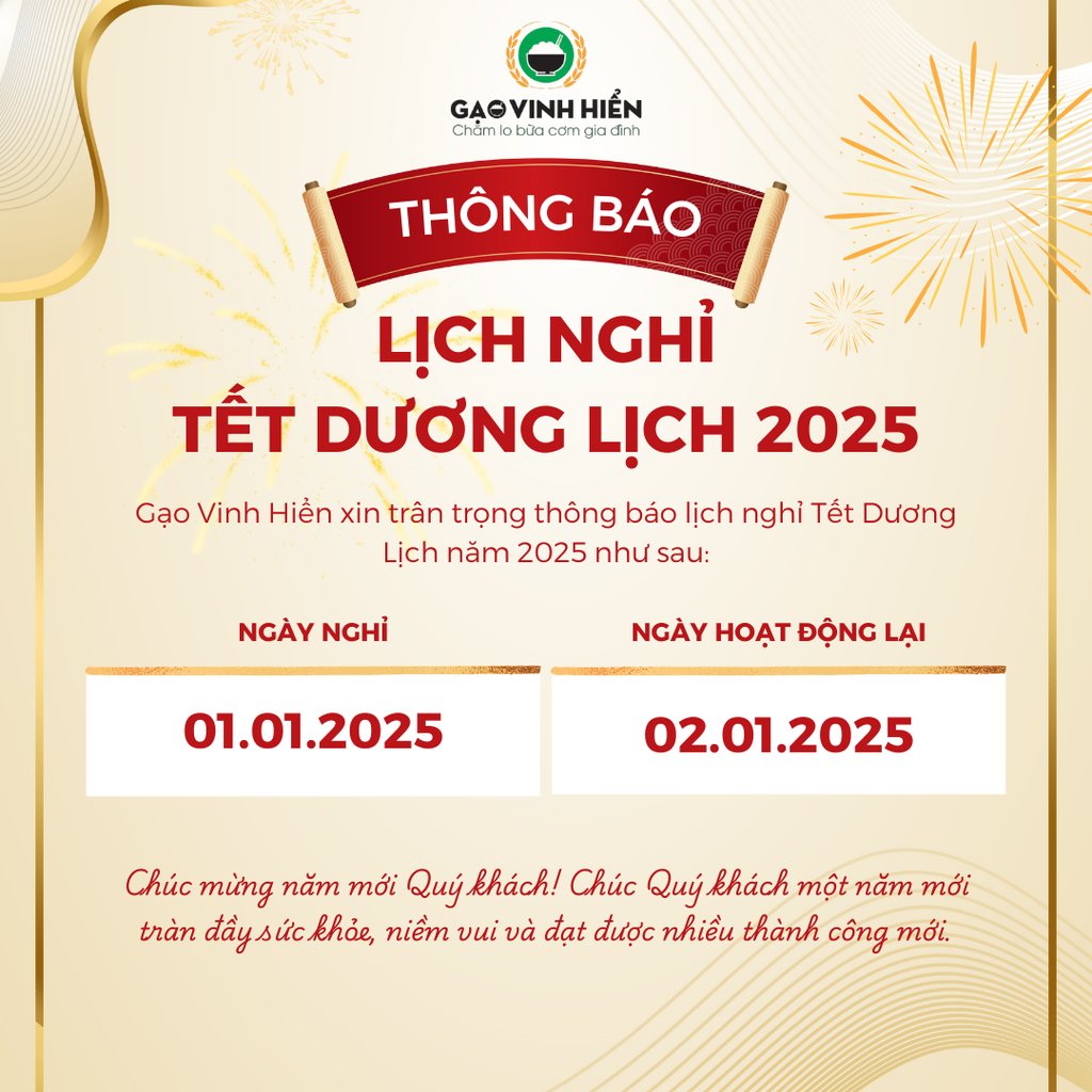[Thông Báo] LỊCH NGHỈ TẾT DƯƠNG LỊCH 2025 - CÔNG TY CỔ PHẦN VINH HIỂN FARM