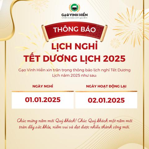 [Thông Báo] LỊCH NGHỈ TẾT DƯƠNG LỊCH 2025 - CÔNG TY CỔ PHẦN VINH HIỂN FARM