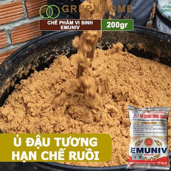 Chế Phẩm Vi Sinh EM Greenhome, Emuniv, Gói 200gr, Dùng Ủ Phân Bón Hữu Cơ, Xử Lý Rác Thải Gia Đình, Phân Huỷ Nhanh, Ngăn Mùi Hôi