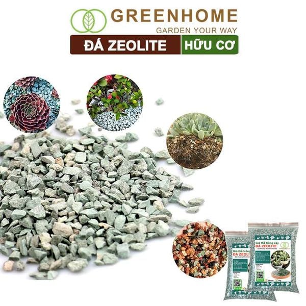 Đá zeolite Greenhome, bao 1kg, size 3-6mm, rãi mặt, giá thể, sen đá, xương rồng, hồ thuỷ sinh