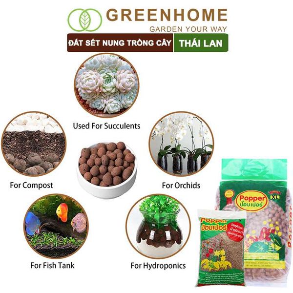Đất sét nung trồng cây Thái Lan, bao 1lít size S 2-5mm, trồng sen đá, phong lan, sứ, thuỷ canh |Greenhome