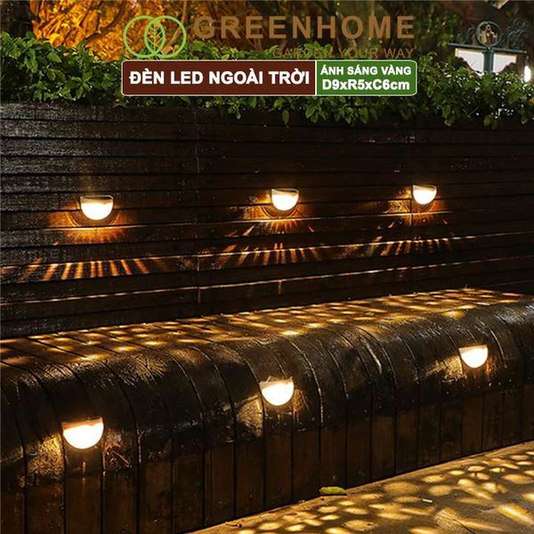 Đèn led năng lượng mặt trời, D9xR5xC6cm, ánh sáng vàng , trang trí sân vườn, cầu thang |Greenhome