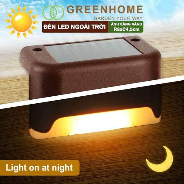 Đèn Led năng lượng mặt trời, R8xC4,5cm, đèn vàng ấm, chống nước, ốp lan can, trang trí ngoài trời |Greenhome