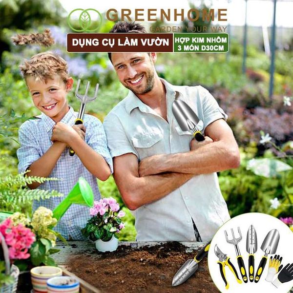 Dụng cụ trồng cây, D30cm, hợp kim nhôm, tay cầm cao su chống trượt, gồm xẻng, cào, xẻng chia vạch |Greenhome
